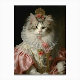Royal Cat In Pink Rococo Style 4 Canvas Print