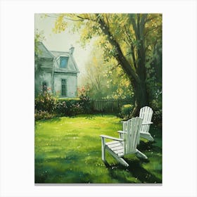 Two White Chairs On Green Lawn Canvas Print
