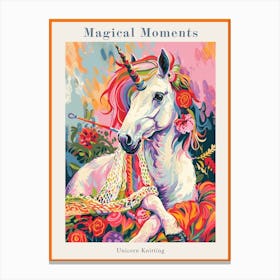 Unicorn Knitting Floral Painting Poster Canvas Print