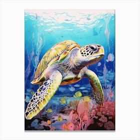 Sea Turtle In The Ocean Blue Aqua 9 Canvas Print
