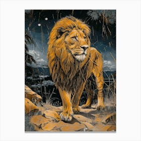 Barbary Lion Relief Illustration Night 2 Canvas Print