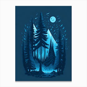 A Fantasy Forest At Night In Blue Theme 74 Canvas Print