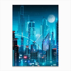 A Full Scale Concept Illustration Of An Urban Future Landscape Bathed In A Sea Of Electric Movement (3) Canvas Print