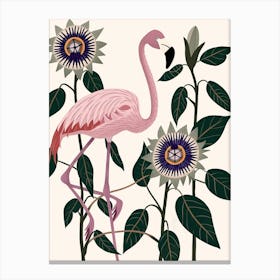 Lesser Flamingo And Passionflowers Minimalist Illustration 4 Canvas Print