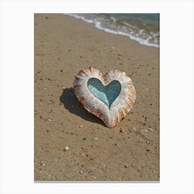 Heart Shell On The Beach 3 Canvas Print