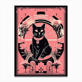 The Wheel Of Fortune Tarot Card, Black Cat In Pink 2 Canvas Print