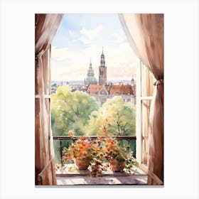 Window View Of Munich Germany In Autumn Fall, Watercolour 2 Canvas Print