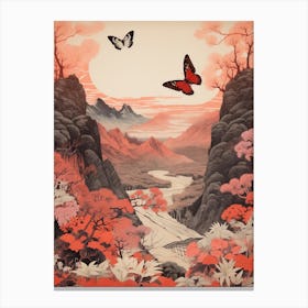 Red Tones Butterfly Japanese Style Painting 1 Canvas Print