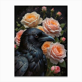 Crow With Roses Canvas Print