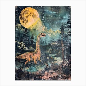 Dinosaur Under The Moon Painting 3 Canvas Print
