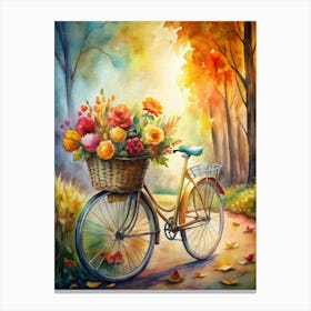 A Basket Of Fresh Flowers On A Bicycle Surrounde (1) Canvas Print