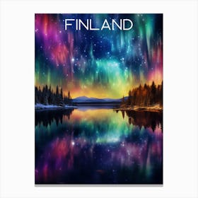 Colourful Finland Northern Lights travel poster Art Print3 Canvas Print
