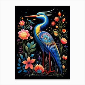 Folk Bird Illustration Great Blue Heron 1 Canvas Print