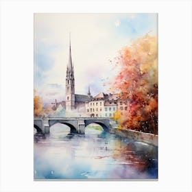 Bern Switzerland In Autumn Fall, Watercolour 2 Canvas Print