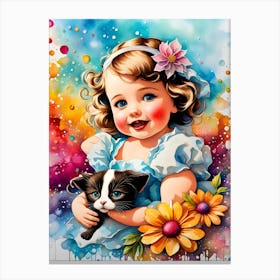 Little Girl With Cat Canvas Print