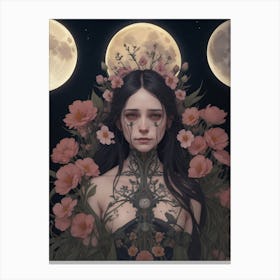 Moon And The Flowers Canvas Print