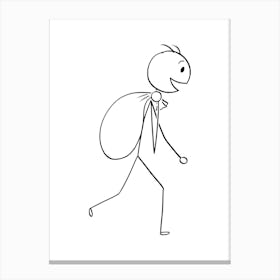 Stick Figure Man Walking With A Bag Canvas Print