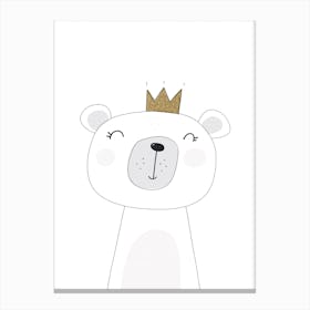Cute White Bear With Crown Canvas Print