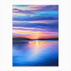Sunset Over Lake Waterscape Marble Acrylic Painting 1 Canvas Print
