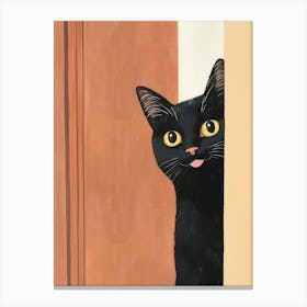 Black Cat Peeking Out Of The Door Canvas Print