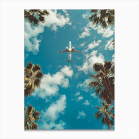 Airplane Flying Over Palm Trees Canvas Print