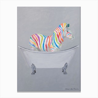 Rainbow Zebra In Bathtub Canvas Print