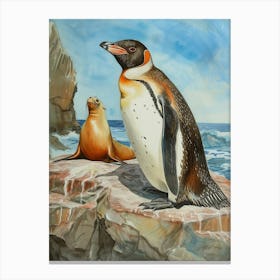 Humboldt Penguin Sea Lion Island Watercolour Painting 4 Canvas Print