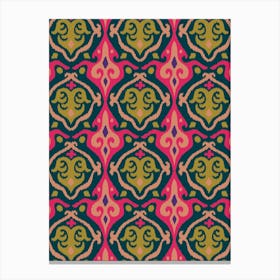 JAVA Boho Ikat Woven Texture Style in Exotic Pink Green Blush Purple on Dark Teal Blue Canvas Print