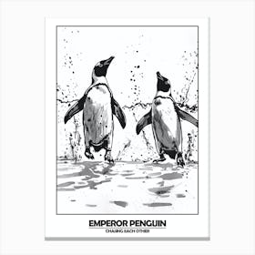 Penguin Chasing Eachother Poster 1 Canvas Print