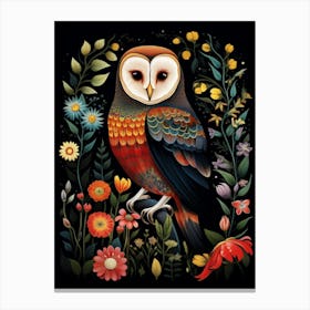 Folk Bird Illustration Barn Owl 2 Canvas Print