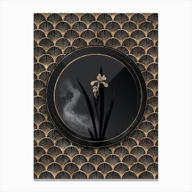 Shadowy Vintage Yellow Banded Iris Botanical in Black and Gold n.0185 Canvas Print