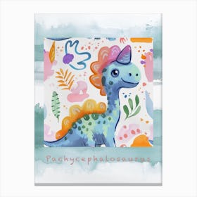 Cute Muted Pastels Pachycephalosaurus Dinosaur 1 Poster Canvas Print