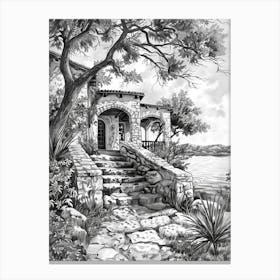 The Oasis On Lake Travis Austin Texas Black And White Drawing 4 Canvas Print