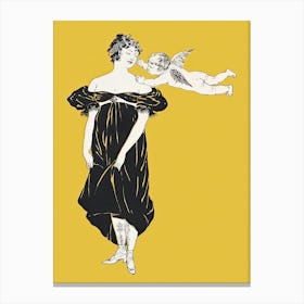 Vintage Flapper Woman With Cupid Art Print, Edward Penfield Canvas Print