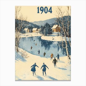 Aihrgdesign A Vintage Poster Of People Ice Skating On A Froze B6679fe3 56ef 4d77 9530 9c6fa9bdb6b5 2 Canvas Print