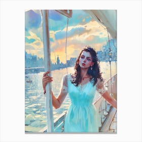 Girl On A Boat Canvas Print