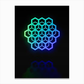 Neon Blue and Green Abstract Geometric Glyph on Black n.0109 Canvas Print