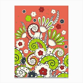 Doodles, Spring Garden, Green and terracotta version Canvas Print