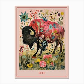 Floral Animal Painting Bison 2 Poster Canvas Print