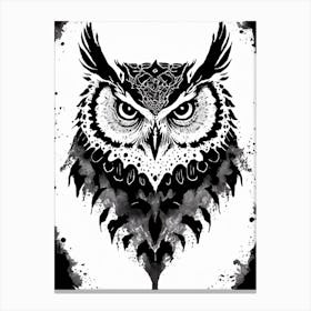 Owl Black And White Ink Blot 1 Canvas Print