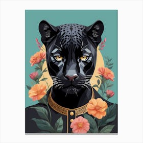 Floral Black Panther Portrait In A Suit (14) Canvas Print
