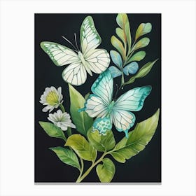 Butterflies On A Black Background 1 Canvas Print