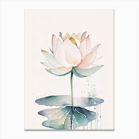 Blooming Lotus Flower In Pond Minimal Watercolour 4 Canvas Print