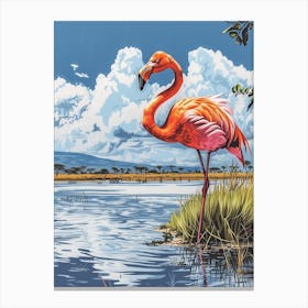 Greater Flamingo Lake Manyara Tanzania Tropical Illustration 3 Canvas Print