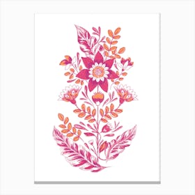 Folk Floral Silkscreen Pink Canvas Print