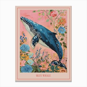 Floral Animal Painting Blue Whale 4 Poster Canvas Print