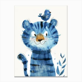 Small Joyful Tiger With A Bird On Its Head 14 Canvas Print