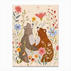 Folksy Floral Animal Drawing Bear 8 Canvas Print