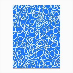 Loops and Knots Tangled Abstract Textured Line Doodle Swirls White on Blue Canvas Print