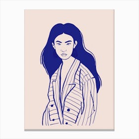 Portrait of an Asian Woman. Minimalist Blue Line Canvas Print